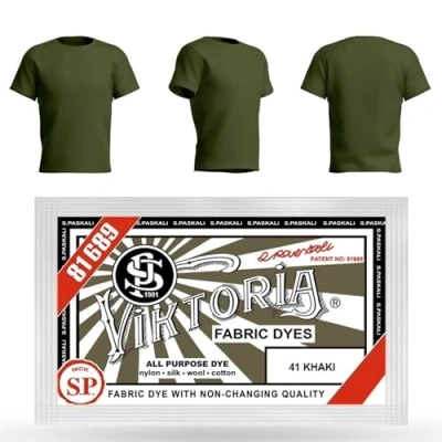 Abbildung von VIKTORIA Textilfarbe waschmaschinenfest (59 FARBEN) stofffarbe, färbemittel textilien, stofffarben waschfest, textil farbe, kleidung färben (41 Khaki, 1er Pack)