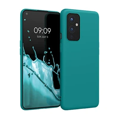 Abbildung von kwmobile Hülle kompatibel mit OnePlus 9 (EU/NA Version) weiches TPU Silikon Case Cover geeignet für kabelloses Laden Petrol matt