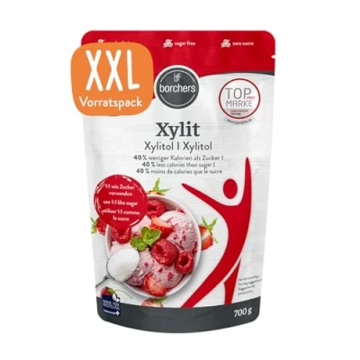 Abbildung von BORCHERS Birkenzucker, Kristalline Streusüße 700g, auf Grundlage von Xylit, 1:1 wie Zucker, kalorienreduziert &amp; zuckerfrei, Zuckerersatz, Süßungsmittel, Zuckeralternative, XXL Vorteilspack