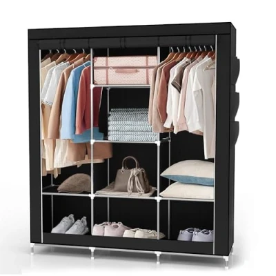 Abbildung von Intirilife Kleiderschrank (1 St) Stoffschrank mit Kleiderstange Fächern und Seitentasche