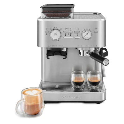 Abbildung von KitchenAid kaffeemaschine mit mahlwerk I Halbautomatische Espressomaschine Heißgetränke von Espresso bis Cappuccino Milchschäumerfür, Milchkännchen, Bohnenbehälter (Edelstahl)