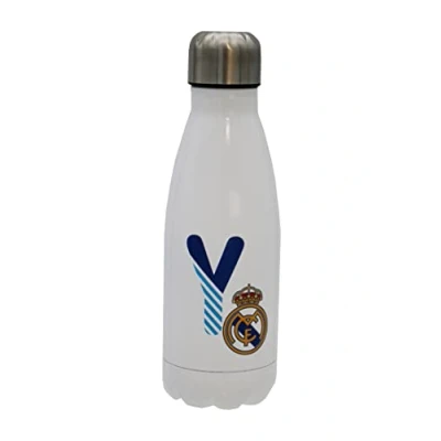 Abbildung von Real Madrid Wasserflasche aus Edelstahl, luftdicht, mit Buchstabe Y in Blau, 550 ml, Weiß, offizielles Produkt (CyP Brands)