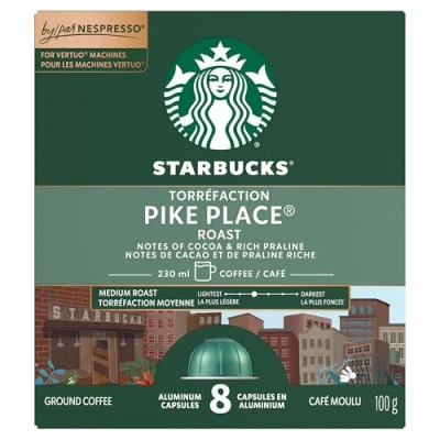 Abbildung von Starbucks By Nespresso Pike Place Roast Coffee Pods, Medium Roast, Vertuo Line kompatible Kapseln, 8 Kaffeepads