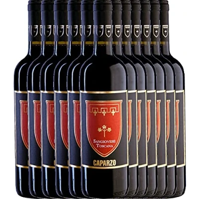 Abbildung von VINELLO 12er Weinpaket Sangiovese Toscana IGT 2019 Caparzo mit einem VINELLO.weinausgießer 12 x 0,75 Liter