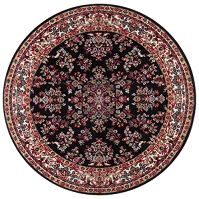 Abbildung von Hanse Home Design Kurzflor Wohnzimmerteppich Orient Zabul Perser Look, Orientalischer Teppich für Esszimmer, Wohnzimmer, Schlafzimmer Schwarz, 140 cm