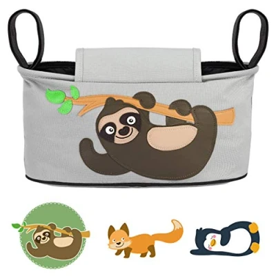 Abbildung von GLÜCKSWOLKE Kinderwagen Tasche in Grau oder Schwarz I 6 Motive Kinderwagentasche &amp; Buggy Organizer, mit Getränkehalter und Feuchttücherfach