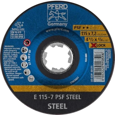 Abbildung von PFERD Schruppscheibe, 10 Stück, 115 X 7,2mm, LOCK (22,23 mm), PSF STEEL, 62011115 für schnelle und komfortable Werkzeugwechsel