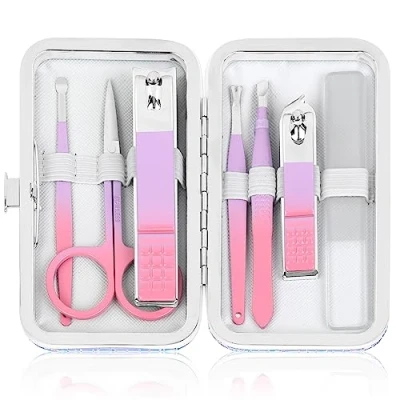 Abbildung von Maniküre Set Frauen Nagelknipser Reise Kit mit Glas Nagelfeile Edelstahl Etui Nagelpflege Nagel Körperpflege Geschenk für