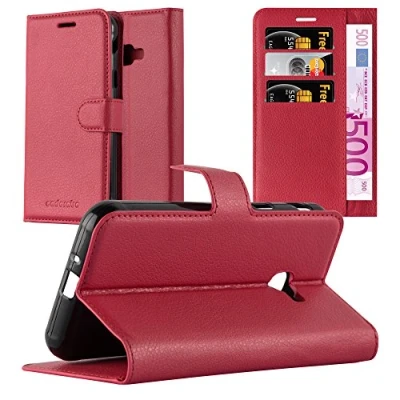 Abbildung von Cadorabo Hülle kompatibel mit Samsung Galaxy XCover 4 / 4s Handyhülle aus Kunst Leder Flip Klappbare Magnetische [Kartenfächern] Cover für Tasche in Rot
