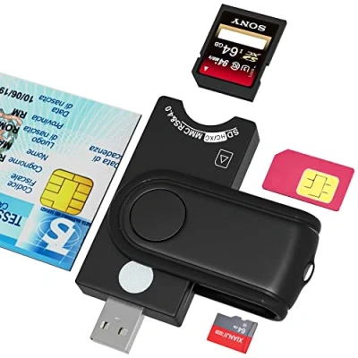 Abbildung von 4 in 1 SIM Kartenleser, SmartCard Reader, SDHC/SDXC/SD/Micro SD Kartenleser,Chipkartenlesegerät für DOD Military USB Common Access CAC/SIM/ID/Bank,für Windows/Vista