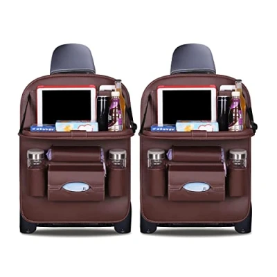 Abbildung von Ergocar Auto Organizer Rückenlehnenschutz Luxus Autositzschutz aus PU Leder mit faltbarem Tablethalter wasserdicht Rückenlehnen Tasche für Kinder (Mokka 2 Pack)