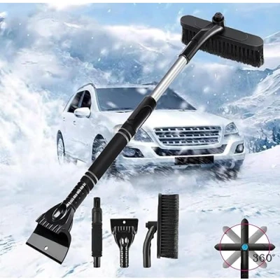 Abbildung von 3in1 Auto Reinigungsbürste, Eiskratzer Schneebesen Abnehmbarer Eisschaber, Drehbarer Bürstenkopf, Schneefeger ausziehbar,mit Ergonomischem Schaumstoffgriff für PKW,LKW und SUV(ABS, PVC Bürste)Schwarz