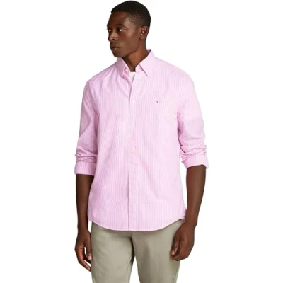 Abbildung von Tommy Hilfiger Herren Flex POPLIN STP RF MW0MW37549 L/S Shirt, White (Classic Pink/Optic White), 3XL