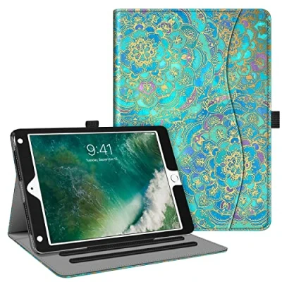 Abbildung von Fintie Hülle für iPad 9.7 Zoll 2018 2017 / Air 2 [Eckenschutz] Multi Winkel Betrachtung Folio Stand Schutzhülle Case mit Dokumentschlitze, Auto Sleep/Wake, Jade