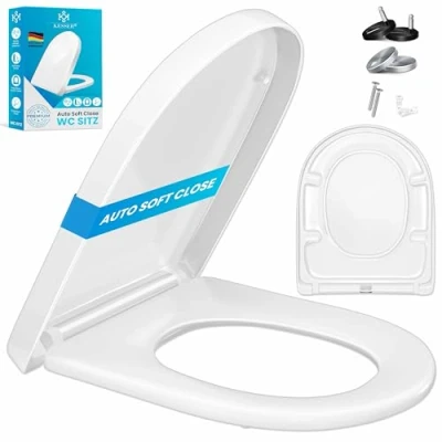 Abbildung von KESSER® WC Sitz mit Absenkautomatik Toilettendeckel Quick Release Funktion und Softclose einfache Montage Klodeckel aus Duroplast Toilettensitz Edelstahl Befestigung (Wc D Form)