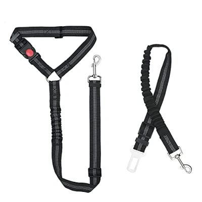 Abbildung von URAQT Hunde Sicherheitsgurt,2 Stück Anschnallgurt Auto mit Universalstecker Hundesicherheitsgurt Elastischer Ruckdämpfung und Starke Karabiner 2 in 1 Verstellbares 64 79cm Hundegurt fürs