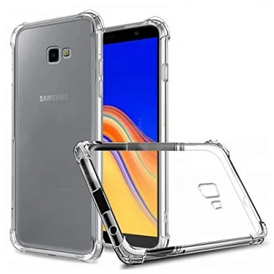 Abbildung von REY Transparent Silikonhülle TPU Anti Shock für Samsung Galaxy J4 Plus 2018, Handyhülle Premium Kratzfest Durchsichtige Schutzhülle