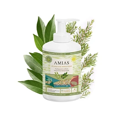 Abbildung von Duschgel AMIAS Teebaumöl &amp; Lorbeer Seife Vegan, frei von Palmöl, SLS; SLES; Silikon, Parabenen Inhaltsstoffe 88% natürlichen Ursprung Bio Olivenöl GreenPE verpackt (Teebaum)
