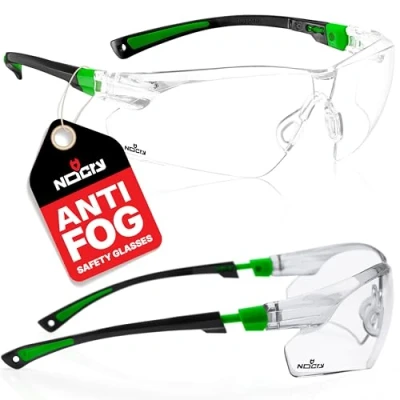 Abbildung von NoCry Schutzbrille mit durchsichtigen kratzfesten Gläsern, Seitenschutz, UV Schutz und rutschfesten Bügeln. Verstellbarer Rahmen, Schwarz &amp; Grün (10 Packung)