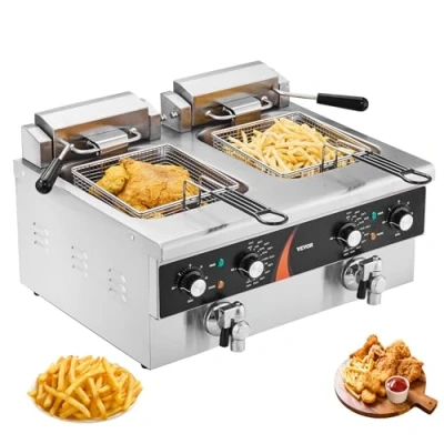 Abbildung von VEVOR Elektrische Fritteuse Edelstahl Doppelte Tanks 3000Wx2 Restaurant 5,9Lx2