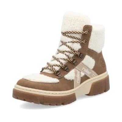 Abbildung von Rieker Damen Schnürstiefeletten X8611, Frauen Stiefeletten, lose Einlage,Stiefel,Bootee,Booties,halbstiefel,beige Kombi (60),41 EU / 7.5 UK