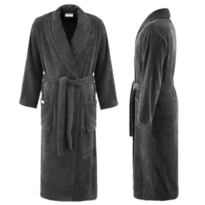 Abbildung von PandaHome Bademantel Damen und Herren aus 100% Baumwolle, Morgenmantel Frottee Kuschel, Saunamantel Warm Kuschelig, Schnelltrocknend Weich Saugstark Bademäntel 400 g/m² (Anthrazit Small)