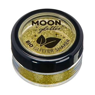 Abbildung von Biologisch abbaubarer Öko Glitter von Moon 100% kosmetischer Bio für Gesicht, Körper, Nägel, Haare und Lippen 5g Gold