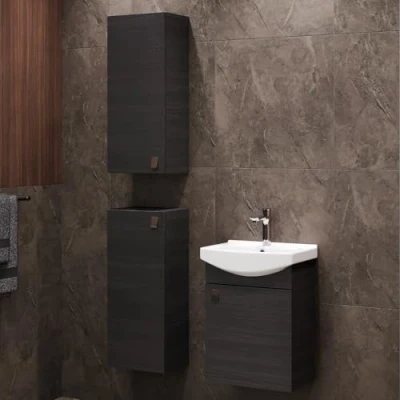 Abbildung von Planetmöbel Badset aus Unterschrank 45cm mit Waschbecken und 2X Midischrank in Anthrazit, Set für Badezimmer 4 teilig