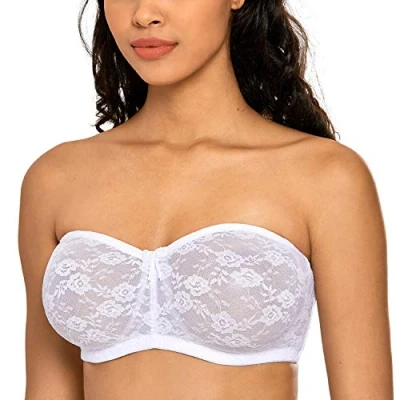 Abbildung von DOBREVA Damen Trägerloser BH mit Bügel Durchsichtig Spitze Dirndl Bandeau BHS Transparenten Trägern Weiss 75B