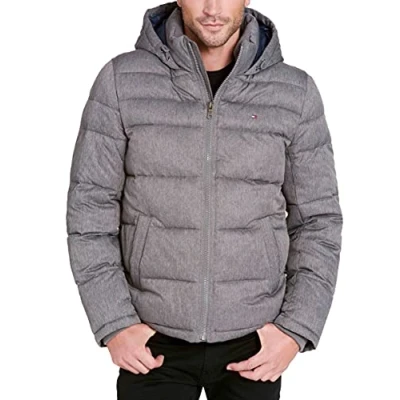 Abbildung von Tommy Hilfiger Herren Hooded Puffer Jacket Daunenalternative Oberbekleidung, Meliert, Grau, XXL