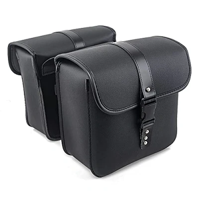 Abbildung von APEBAZY Motorrad Satteltaschen Universal Satteltasche PU Leder Seitliche Werkzeugtaschen Große Kapazität Außentasche für Sportster Softail Dyna ADV Schwarz