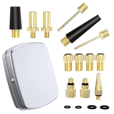 Abbildung von GlasFlength Fahrradventil Adapter Set, Französisches Ventil und Autoventil mit Sortierbox Kegel Adaptern Ballnadeln Ventiladapter Fahrrad für Alle SV AV DV