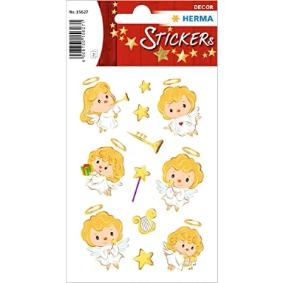 Abbildung von HERMA 15627 Aufkleber Engel klein groß, 24 Stück, Weihnachten Sticker mit Sterne Musik Motiv, Kinder Etiketten für Weihnachtsdeko Geschenke Adventskalender Winter Dekoration Scrapbooking DIY Basteln