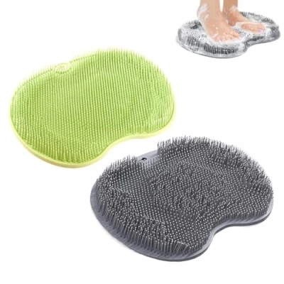 Abbildung von 2 Stück Fußbürste, Fußwäscher Rutschfeste Fußschrubber Dusche Fusswaschmatte Silikon Rückenschrubber mit Saugnäpfen Fußwaschmatte für Reinigt Peeling Massage(Gray, Grün)
