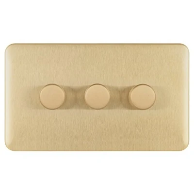 Abbildung von Schneider Electric GGBL6032CSBS Lisse Screwless Deco Uni Dimmer 3G 2 Wege 250W/VA SB, 250 W, 240 V, Satin Messingfarben, 3 Gangs