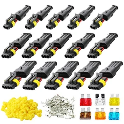 Abbildung von RUNCCI YUN 15 Set Elektrische Draht Kabel Anschluss Stecker 2/3/4Stift, mit Standard und Blade Sicherungen, für KFZ LKW Auto Kayak Boote Roller Motorrad