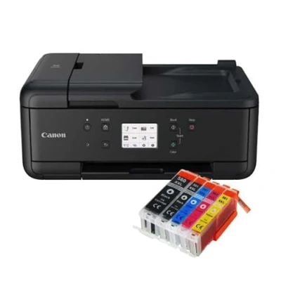Abbildung von IC Office TR7650 Farbtintenstrahl Multifunktionsdrucker 4 in 1 (Drucken, Kopieren, Scannen, Faxen, ADF, WLAN, AirPrint) schwarz + 5 XXL Tintenpatronen