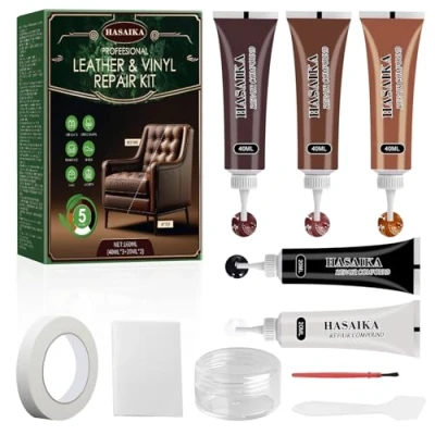 Abbildung von HASAIKA® Lederreparatur Creme, Leder Reparatur Set, 160ml Kratzer Paste für die von Rissen in Möbeln, Sofa, Lederjacke, Gürtel, Bootssitz
