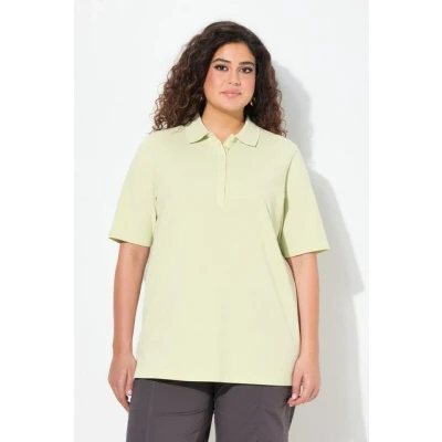 Abbildung von Ulla Popken Damen große Größen Übergrößen Plus Size Poloshirt, Piqué, Polokragen, Samt Knopfleiste, Halbarm