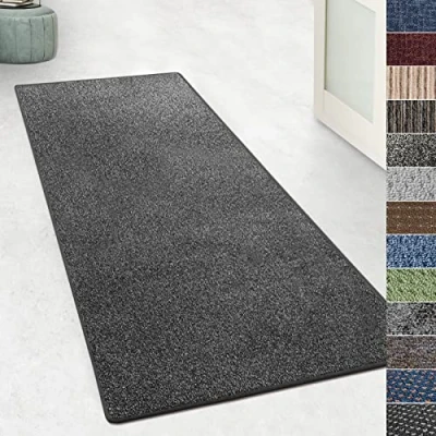 Abbildung von KARAT Teppich Läufer für Küche, Flur &amp; Wohnraum Teppichläufer auf Maß Meterware Flurteppich Küchenläufer Wohnzimmer (80 x 250 cm, Lyon Schwarz)