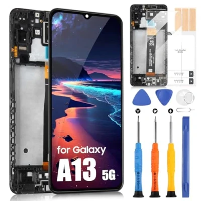 Abbildung von LCD Bildschirm für Samsung Galaxy A13 5G, Display 5G SM A136B Touchscreen Digitizer Ersatz Assembly mit Reparatur Set (6,5 Zoll, Schwarz Rahmen)