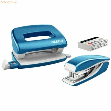 Abbildung von LEITZ Hefter Set Locher Heftgerät Mini NeXXt WOW blau metallic 5561 20 36