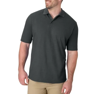 Abbildung von Hanes Herren Kurzärmeliges Piqué, mittelschweres Poloshirt mit DREI Knöpfen Hemd, Dunkelgrau meliert, 3X Groß