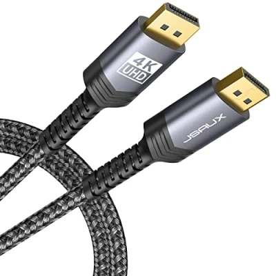 Abbildung von JSAUX DisplayPort Kabel, 3 m, DP Kabel (4K @ 60Hz, 2K 165Hz, 144Hz), zu Nylongeflecht, kompatibel für Laptop, PC, TV, Gaming Monitor usw., Grau