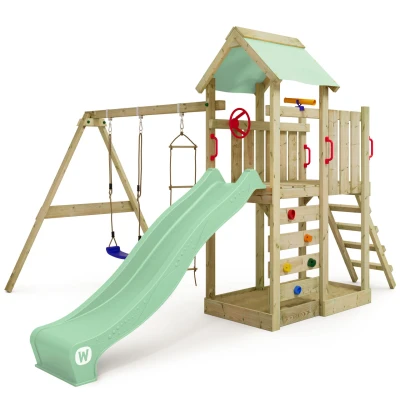 Abbildung von Spielturm MultiFlyer mit Schaukel &amp; pastellgrüner Rutsche
