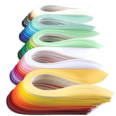 Abbildung von JUYA Quilling Einfarbiges Papier Rüschen Set, 60 Farben, 39 cm Länge, 100 Streifen pro Packung, Papierbreite 3mm