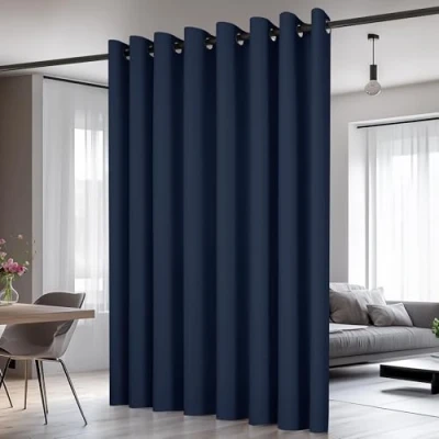 Abbildung von Deconovo Thermogardinen Verdunkelungsvorhang mit Ösen für Wohnzimmer Blickdicht Vorhang, 242x254 cm(HöhexBreite), Dunkelblau, 1 Stück