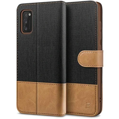 Abbildung von BEZ Handyhülle für Samsung A41 Hülle, Tasche Kompatibel Galaxy A41, Schutzhüllen aus Klappetui mit Kreditkartenhaltern, Ständer, Magnetverschluss, Schwarz