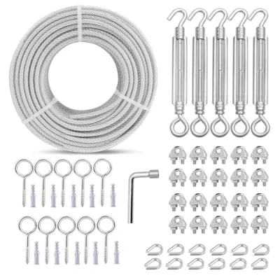 Abbildung von hannger 30M Drahtseil, 3MM Stahlseil Spannvorrichtung mit 7x7 Litzenkern PVC beschichtetes für Decking Geländer Treppengeländer Sonnensegel String Light Hanging Kit Kleiderleine