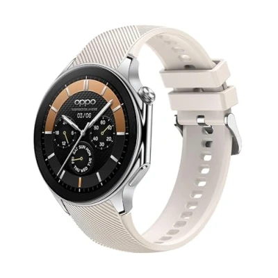 Abbildung von GIOPUEY Armband Kompatibel mit OnePlus Watch 2/Oppo X, Weiches Silikon [Verschleißfest] [Atmungsaktiv] Ersatzarmband Beige